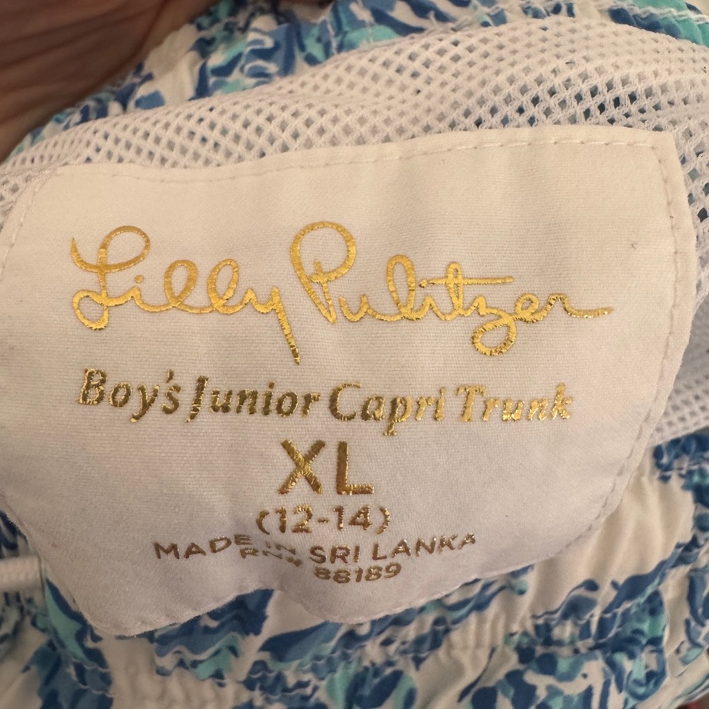 Lilly Pulitzer Kids White Swim Trunks with Blue Seashell Print - Picture 4 of 4